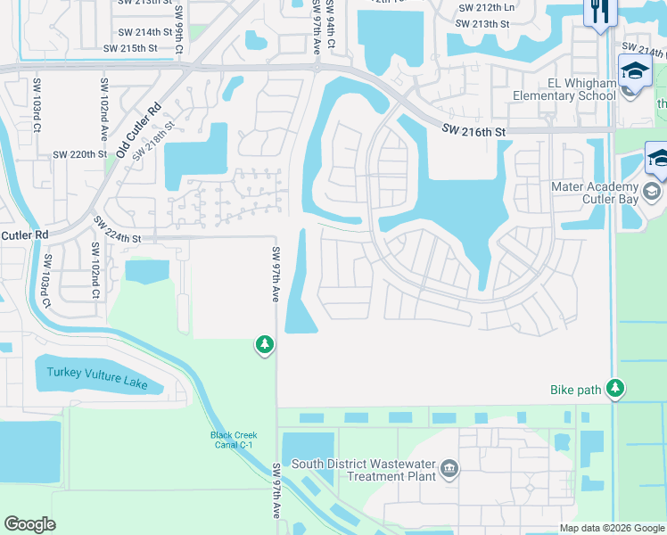map of restaurants, bars, coffee shops, grocery stores, and more near 22455 Southwest 94th Place in Cutler Bay