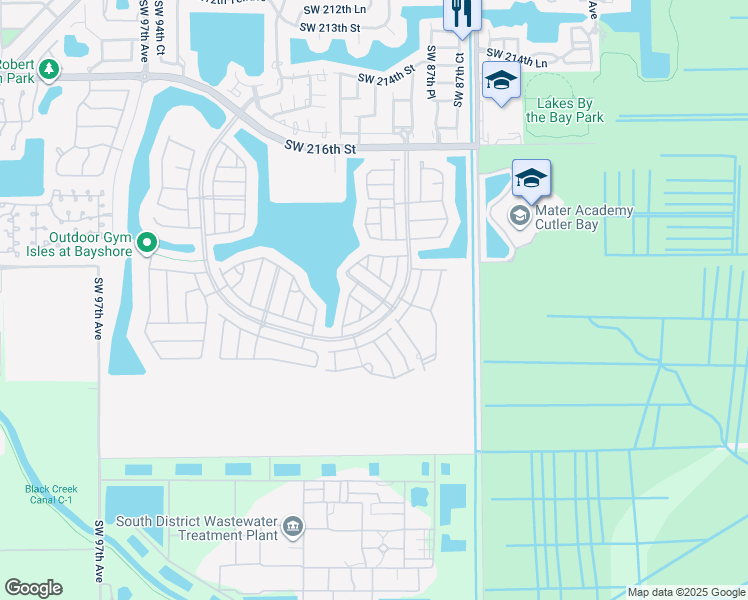 map of restaurants, bars, coffee shops, grocery stores, and more near 8890 Southwest 225th Street in Cutler Bay