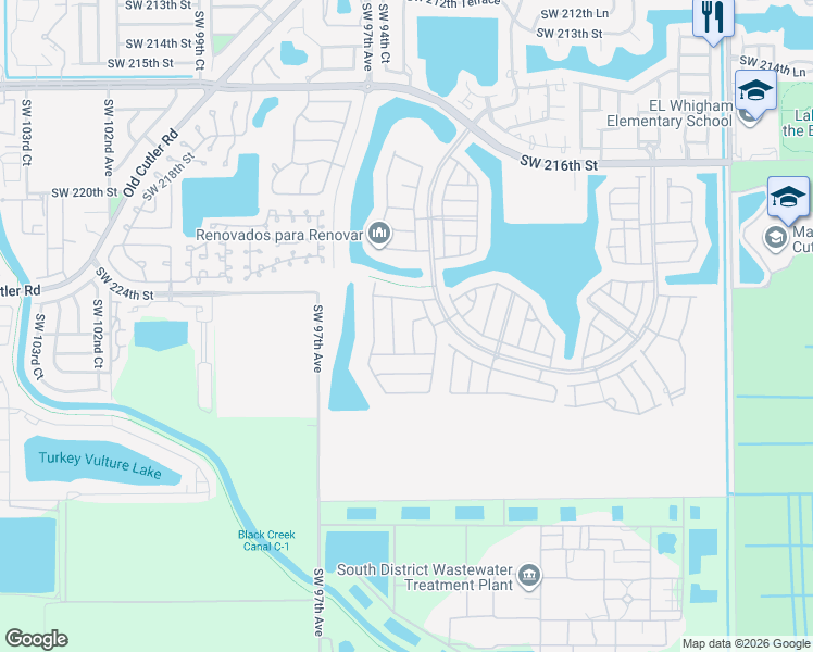 map of restaurants, bars, coffee shops, grocery stores, and more near 22524 Southwest 94th Court in Cutler Bay