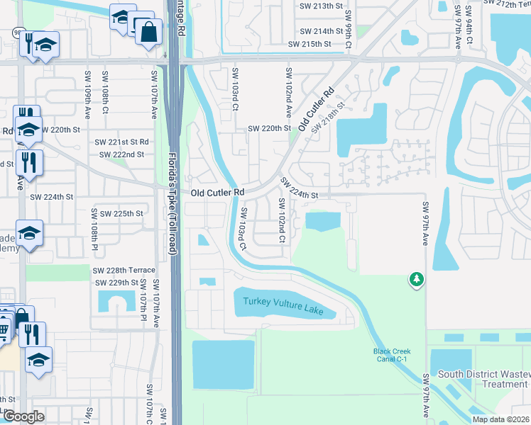 map of restaurants, bars, coffee shops, grocery stores, and more near 22470 Southwest 227th Street in Miami