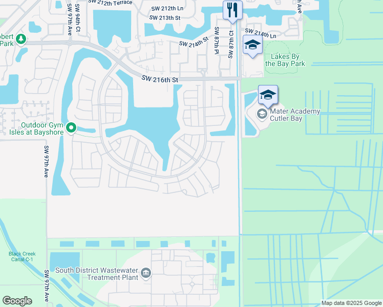 map of restaurants, bars, coffee shops, grocery stores, and more near 8888 Southwest 224th Terrace in Cutler Bay