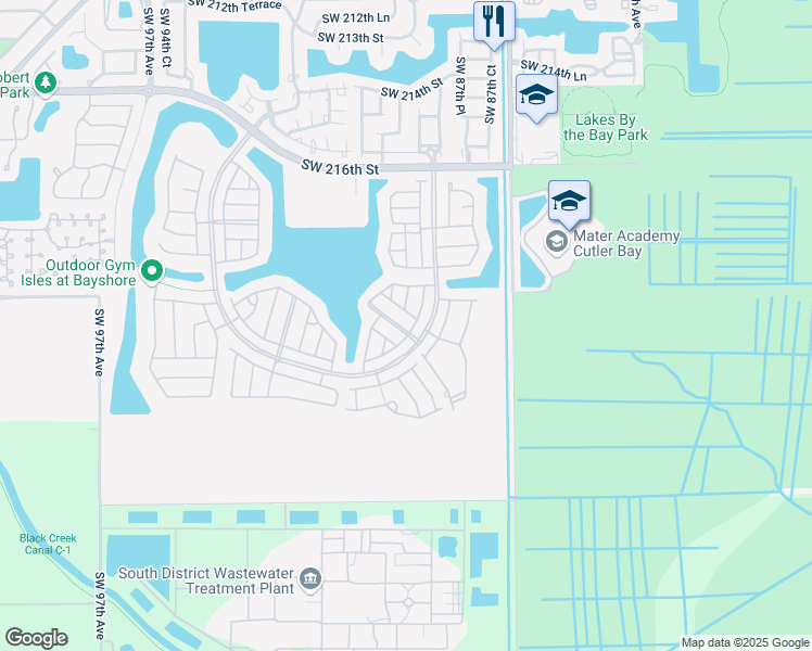 map of restaurants, bars, coffee shops, grocery stores, and more near 8888 Southwest 224th Terrace in Cutler Bay