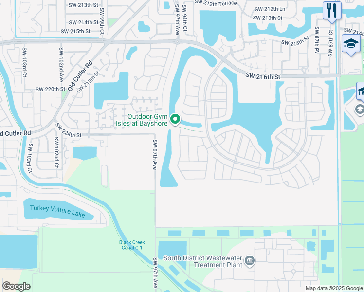 map of restaurants, bars, coffee shops, grocery stores, and more near 22468 Southwest 94th Path in Cutler Bay