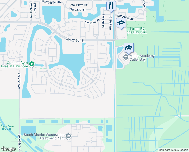map of restaurants, bars, coffee shops, grocery stores, and more near 8888 Southwest 224th Terrace in Cutler Bay