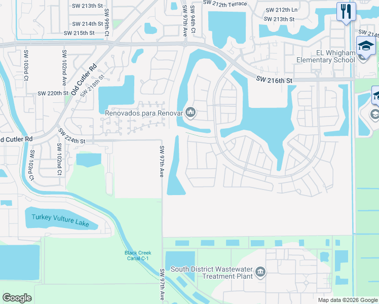 map of restaurants, bars, coffee shops, grocery stores, and more near 22468 Southwest 94th Path in Cutler Bay