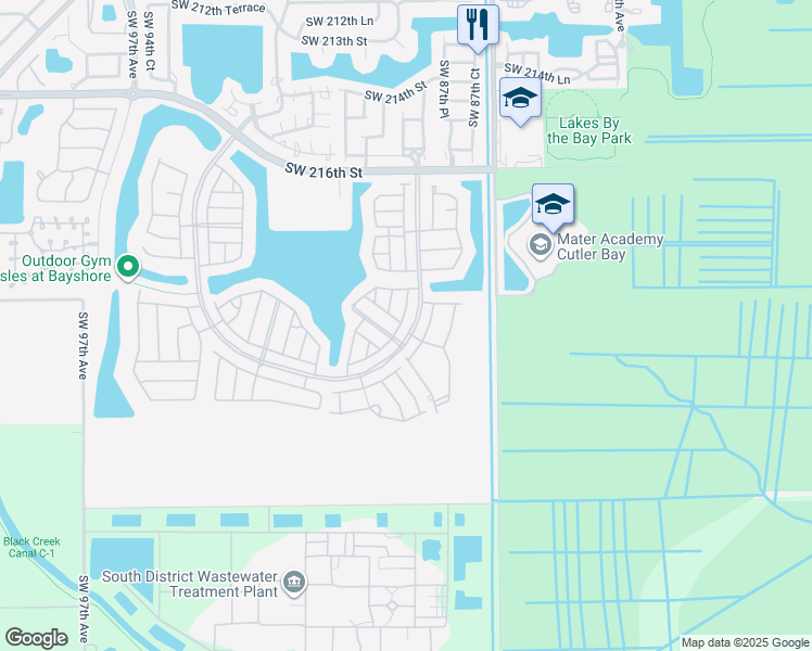 map of restaurants, bars, coffee shops, grocery stores, and more near 8888 Southwest 224th Terrace in Cutler Bay
