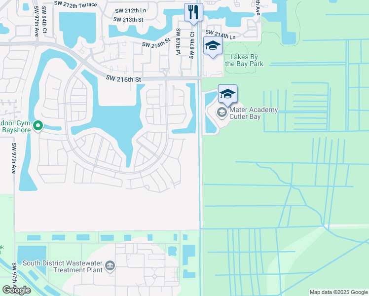 map of restaurants, bars, coffee shops, grocery stores, and more near 22411 Southwest 88th Place in Cutler Bay