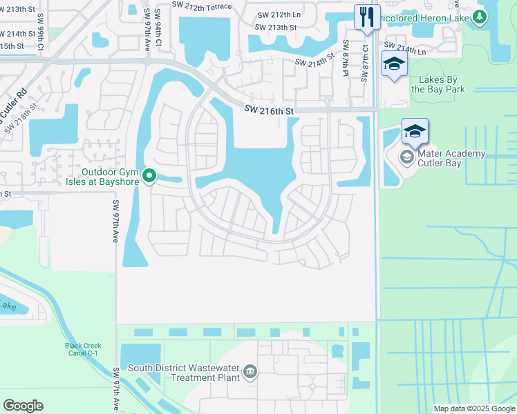 map of restaurants, bars, coffee shops, grocery stores, and more near 9115 Southwest 227th Street in Cutler Bay