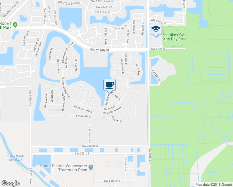 map of restaurants, bars, coffee shops, grocery stores, and more near 8888 Southwest 224th Terrace in Cutler Bay