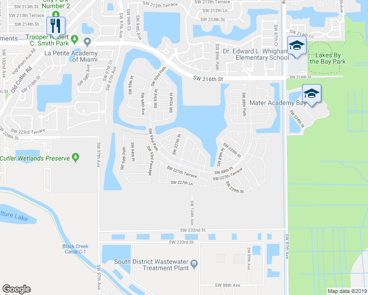 map of restaurants, bars, coffee shops, grocery stores, and more near in Cutler Bay