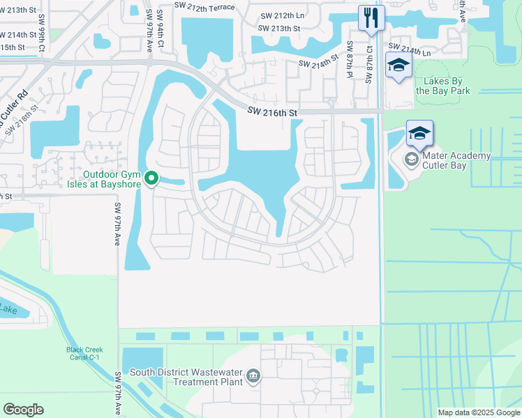 map of restaurants, bars, coffee shops, grocery stores, and more near 9115 Southwest 227th Street in Cutler Bay