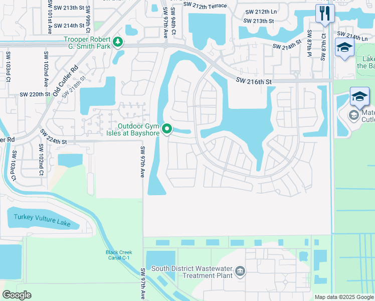 map of restaurants, bars, coffee shops, grocery stores, and more near 22455 Southwest 94th Place in Cutler Bay