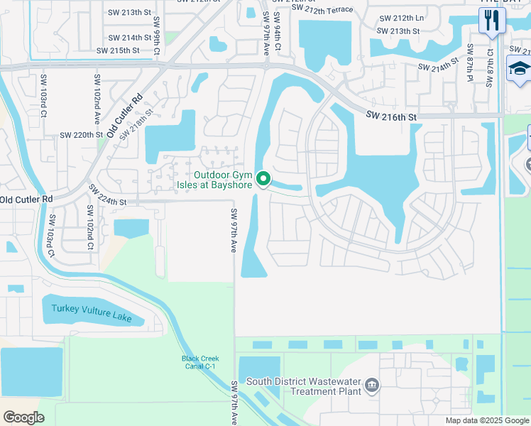map of restaurants, bars, coffee shops, grocery stores, and more near 22468 Southwest 94th Path in Cutler Bay