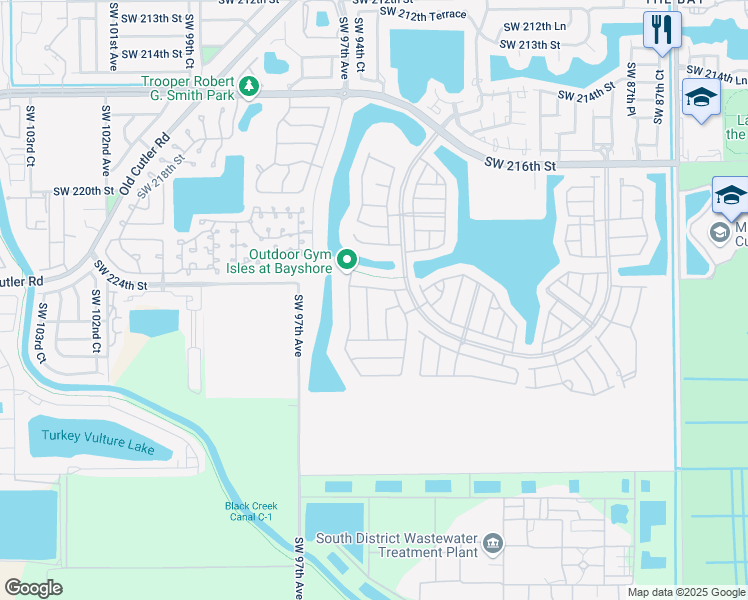 map of restaurants, bars, coffee shops, grocery stores, and more near 22455 Southwest 94th Place in Cutler Bay