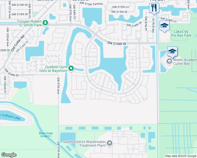 map of restaurants, bars, coffee shops, grocery stores, and more near 9257 Southwest 227th Street in Miami