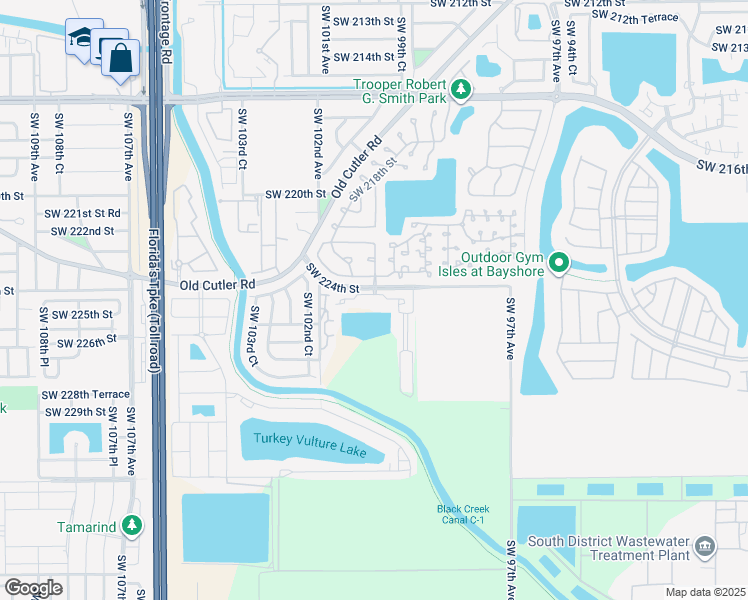 map of restaurants, bars, coffee shops, grocery stores, and more near 10000 Southwest 224th Street in Cutler Bay