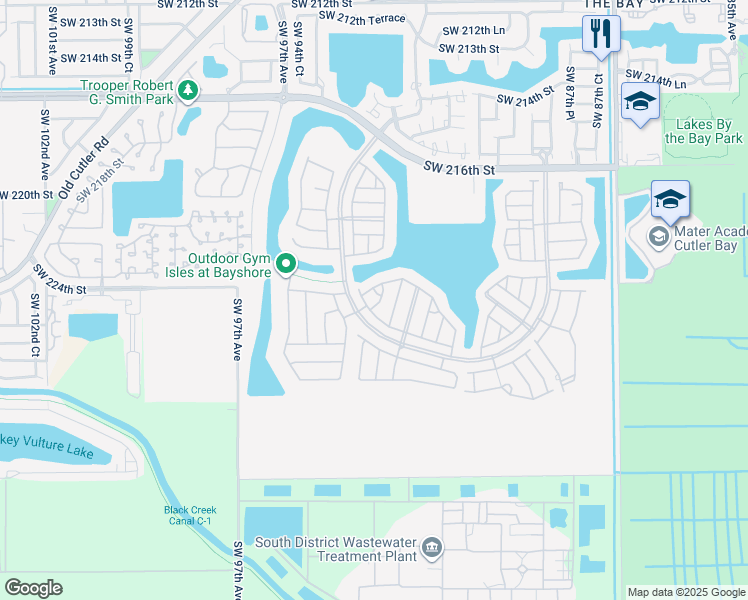 map of restaurants, bars, coffee shops, grocery stores, and more near 9257 Southwest 227th Street in Miami