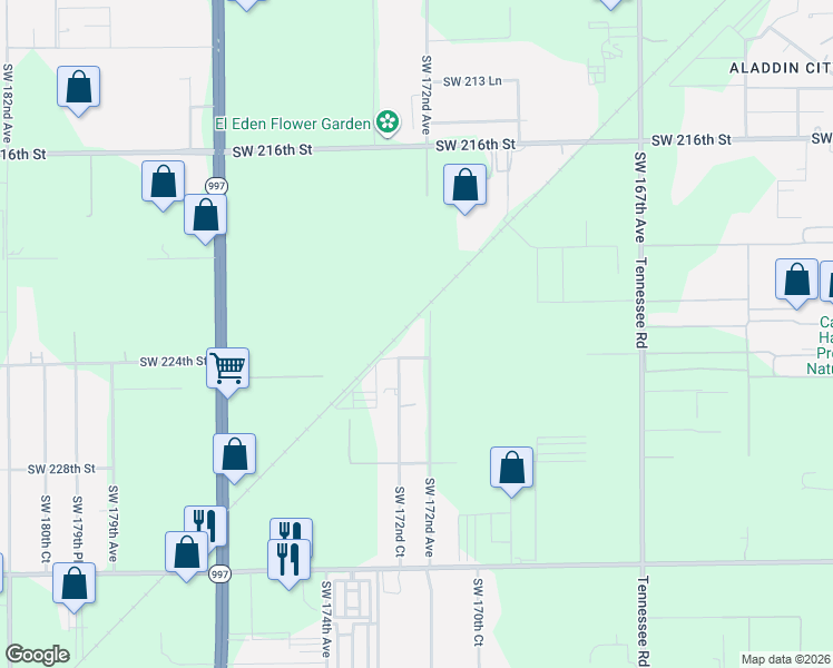 map of restaurants, bars, coffee shops, grocery stores, and more near 22300 Southwest 172nd Avenue in Miami