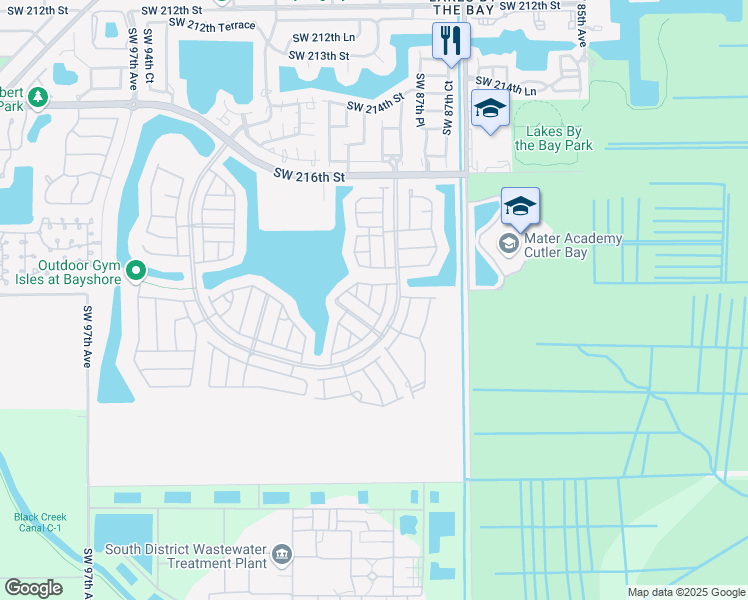 map of restaurants, bars, coffee shops, grocery stores, and more near 22411 Southwest 89th Avenue in Cutler Bay