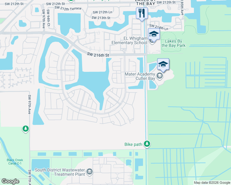map of restaurants, bars, coffee shops, grocery stores, and more near 8888 Southwest 224th Terrace in Cutler Bay