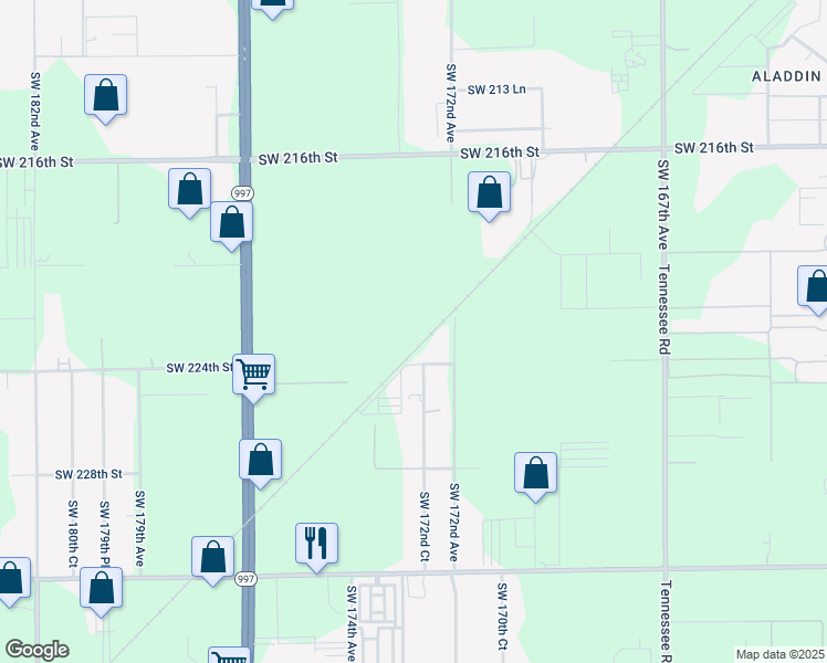 map of restaurants, bars, coffee shops, grocery stores, and more near 17235 Southwest 224th Street in Miami