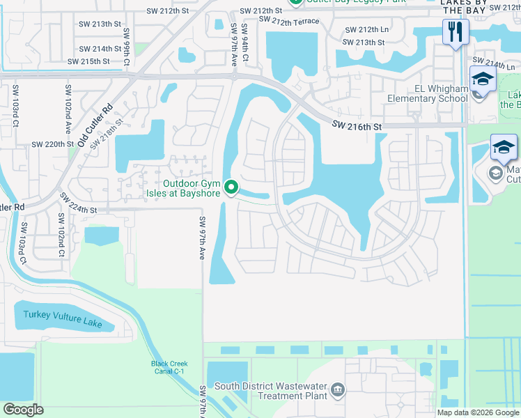map of restaurants, bars, coffee shops, grocery stores, and more near 9421 Southwest 224th Terrace in Cutler Bay