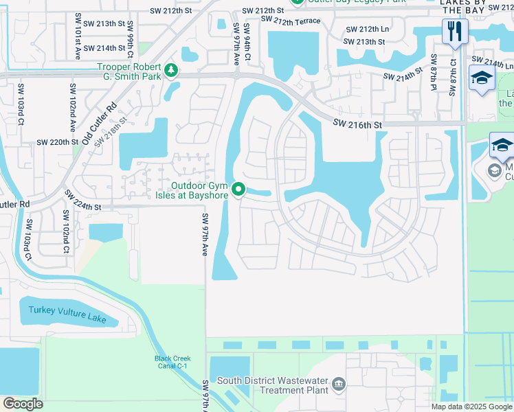 map of restaurants, bars, coffee shops, grocery stores, and more near 22455 Southwest 94th Place in Cutler Bay
