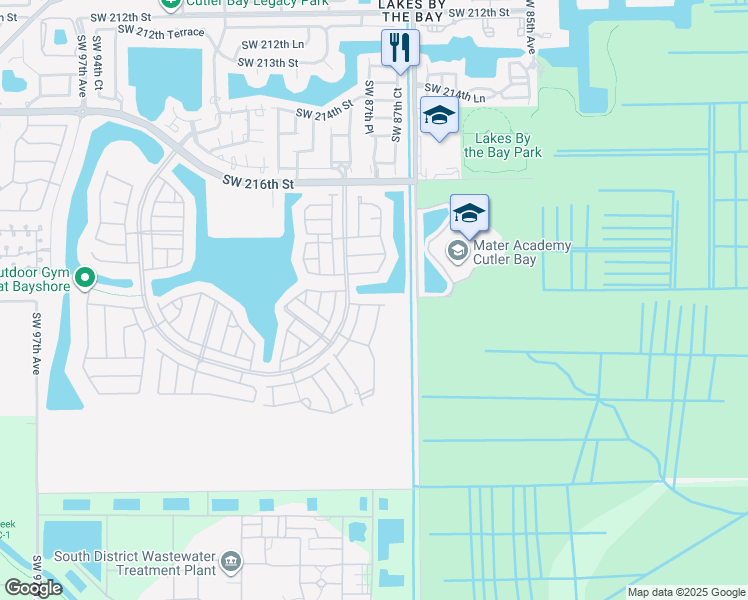 map of restaurants, bars, coffee shops, grocery stores, and more near 8860 Southwest 223rd Terrace in Cutler Bay