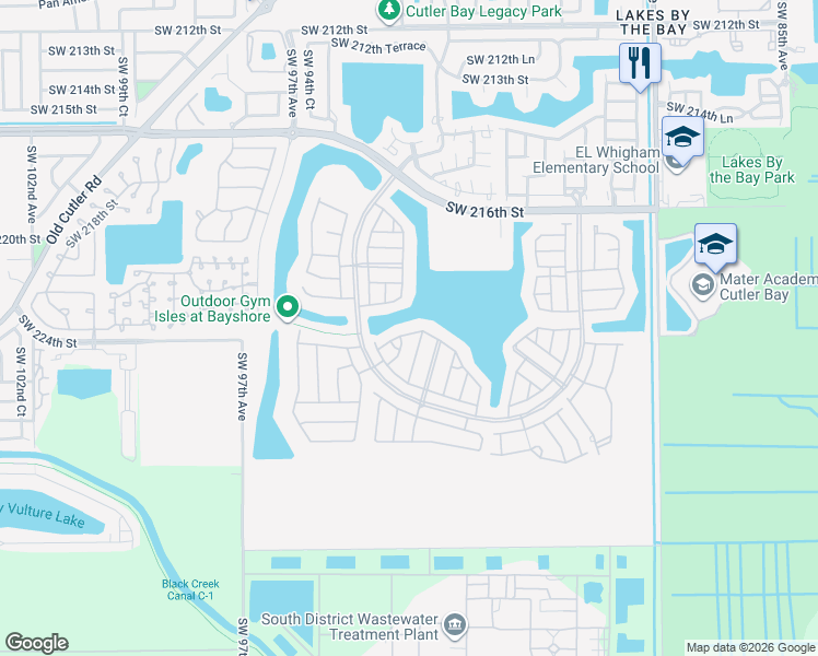 map of restaurants, bars, coffee shops, grocery stores, and more near 9267 Southwest 227th Street in Cutler Bay