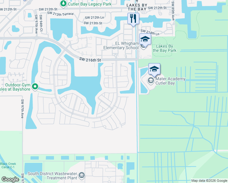 map of restaurants, bars, coffee shops, grocery stores, and more near 8904 Southwest 223rd Terrace in Cutler Bay