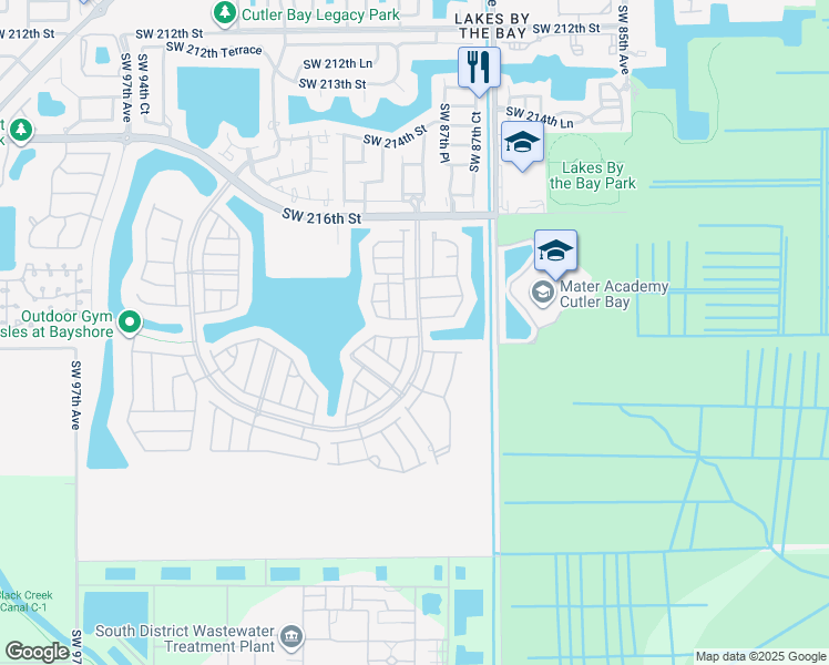 map of restaurants, bars, coffee shops, grocery stores, and more near 8871 Southwest 223rd Lane in Cutler Bay
