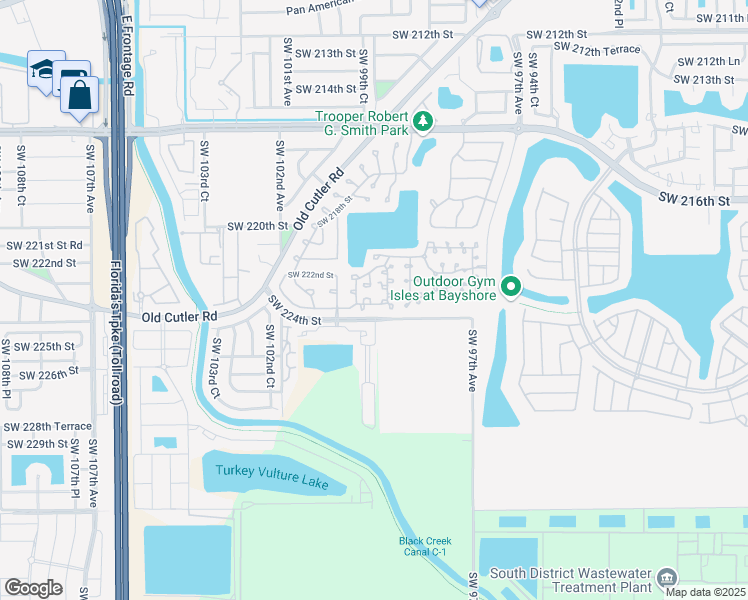 map of restaurants, bars, coffee shops, grocery stores, and more near 9945 Southwest 223rd Terrace in Cutler Bay