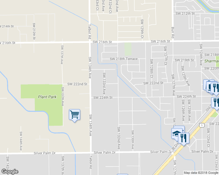 map of restaurants, bars, coffee shops, grocery stores, and more near 13260 Southwest 222nd Street in Miami