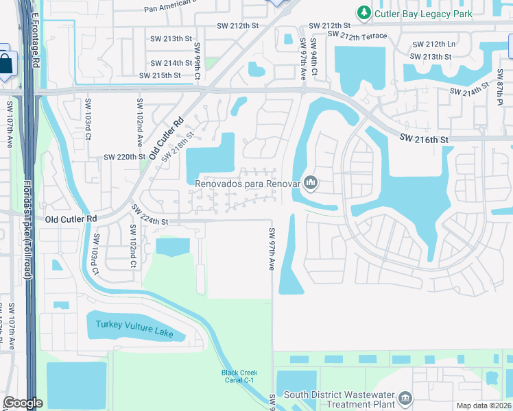 map of restaurants, bars, coffee shops, grocery stores, and more near 9818 Southwest 222nd Terrace in Cutler Bay