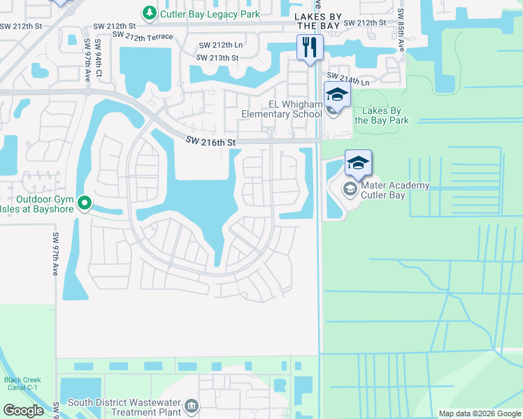 map of restaurants, bars, coffee shops, grocery stores, and more near 8904 Southwest 223rd Terrace in Cutler Bay