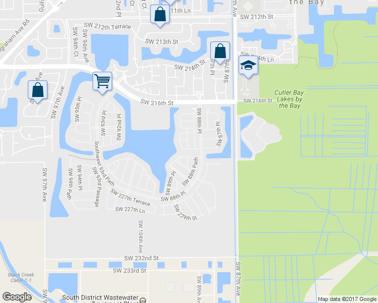 map of restaurants, bars, coffee shops, grocery stores, and more near 8904 Southwest 223rd Terrace in Cutler Bay