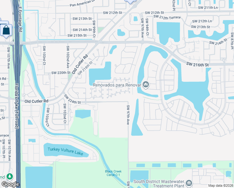 map of restaurants, bars, coffee shops, grocery stores, and more near 9818 Southwest 222nd Terrace in Cutler Bay