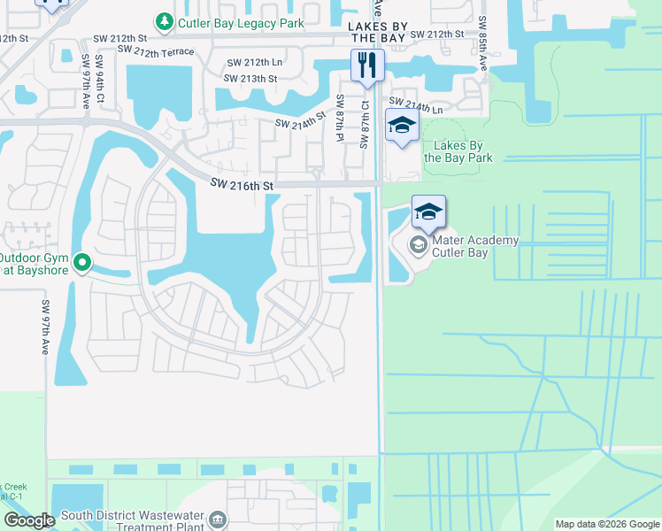 map of restaurants, bars, coffee shops, grocery stores, and more near 8860 Southwest 223rd Terrace in Cutler Bay
