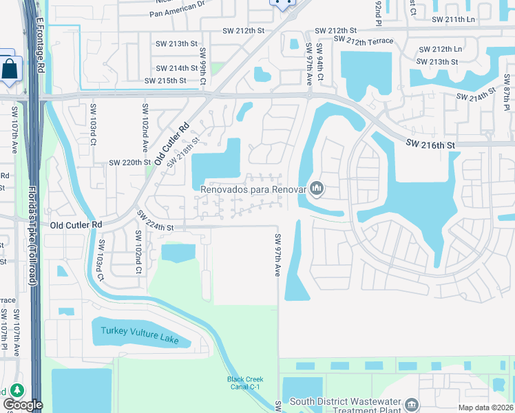 map of restaurants, bars, coffee shops, grocery stores, and more near 9818 Southwest 222nd Terrace in Cutler Bay