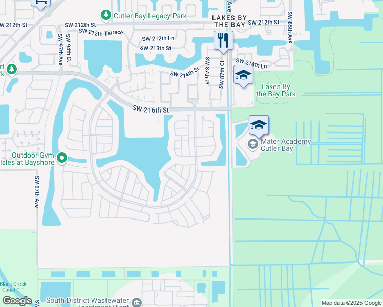 map of restaurants, bars, coffee shops, grocery stores, and more near 8904 Southwest 223rd Terrace in Cutler Bay