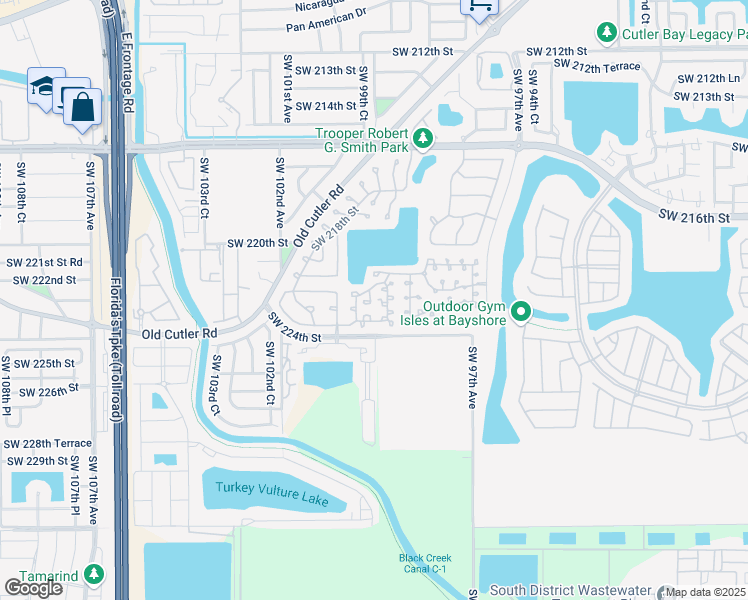 map of restaurants, bars, coffee shops, grocery stores, and more near 9945 Southwest 223rd Terrace in Cutler Bay