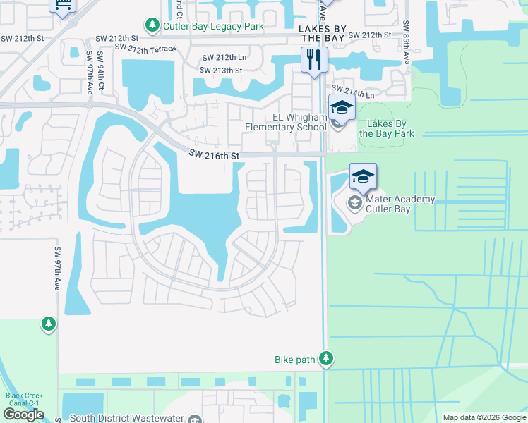 map of restaurants, bars, coffee shops, grocery stores, and more near 8904 Southwest 223rd Terrace in Cutler Bay