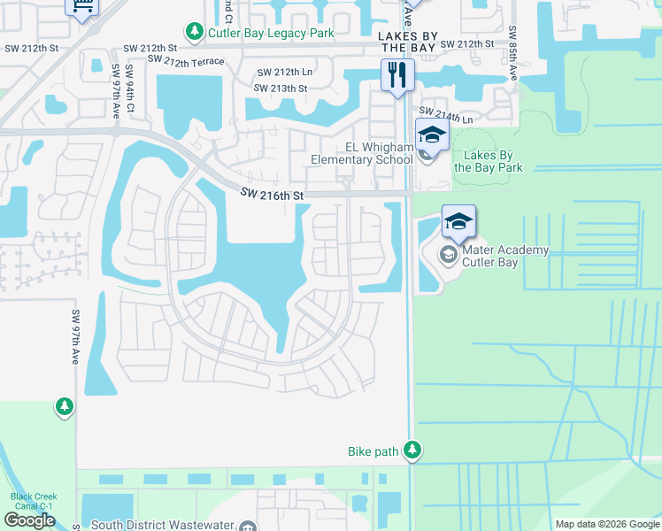 map of restaurants, bars, coffee shops, grocery stores, and more near 8904 Southwest 223rd Terrace in Cutler Bay