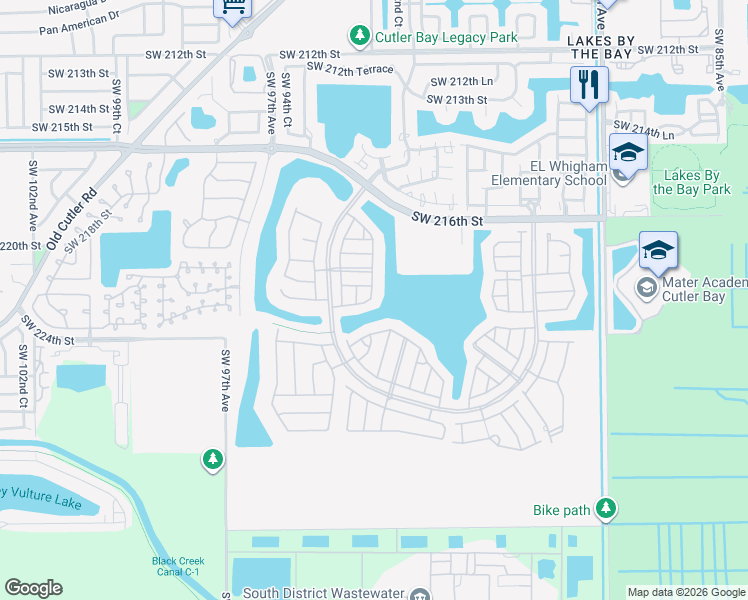 map of restaurants, bars, coffee shops, grocery stores, and more near 9267 Southwest 227th Street in Cutler Bay