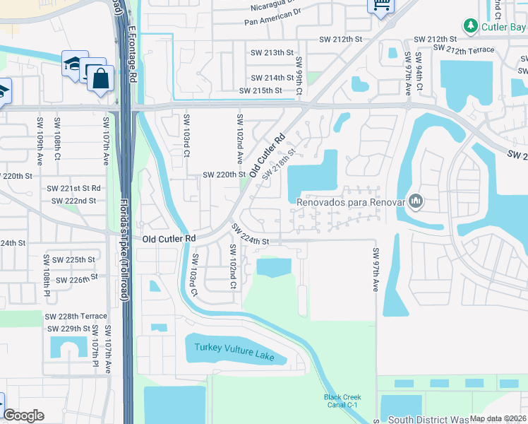 map of restaurants, bars, coffee shops, grocery stores, and more near 10058 Southwest 221st Street in Cutler Bay
