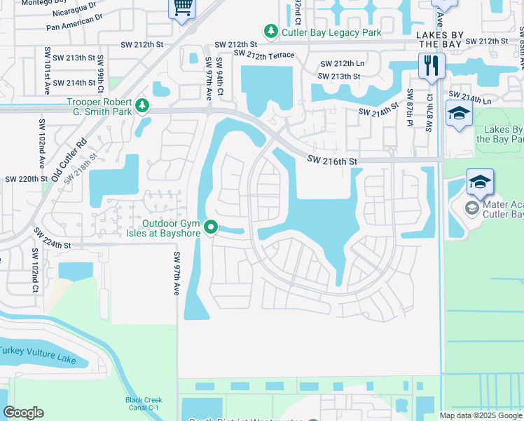 map of restaurants, bars, coffee shops, grocery stores, and more near 22140 Southwest 93rd Place in Cutler Bay