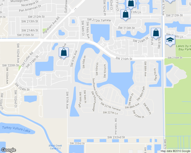 map of restaurants, bars, coffee shops, grocery stores, and more near 22130 Southwest 93rd Place in Cutler Bay
