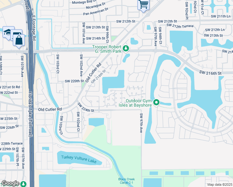 map of restaurants, bars, coffee shops, grocery stores, and more near 8910 Southwest 222nd Street in Cutler Bay