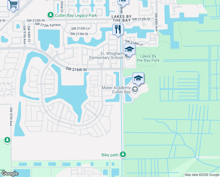 map of restaurants, bars, coffee shops, grocery stores, and more near 8846 Southwest 221st Terrace in Cutler Bay