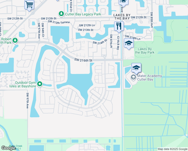map of restaurants, bars, coffee shops, grocery stores, and more near 22122 Southwest 89th Court in Cutler Bay
